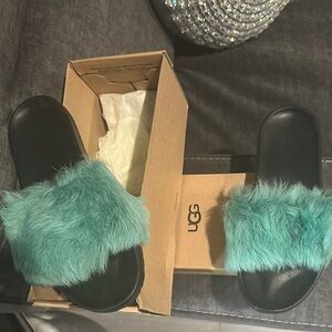 UGG Fluffy Slide Sandals in Teal
